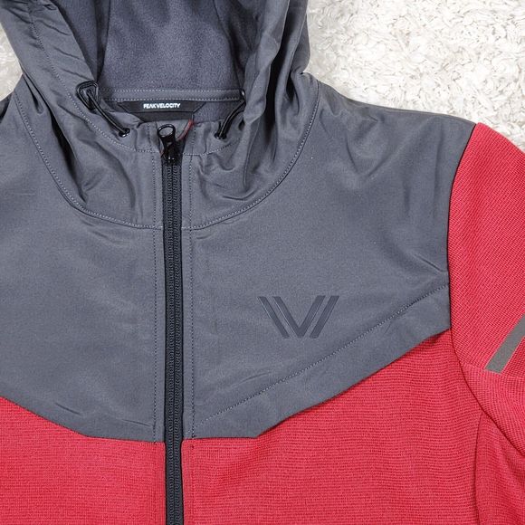 Peak Velocity Sport Jacket Mens S Red Hooded Logo Long Sleeve Track Hiking - Picture 4 of 10